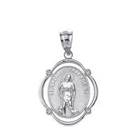 Sterling Silver Engravable CZ Saint Valentine Pray For Us Oval Pendant Necklace (1.04