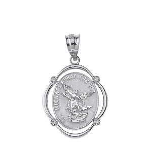 Sterling Silver Engravable CZ Saint Martin of Tours Pray For Us Oval Pendant Necklace (1.04