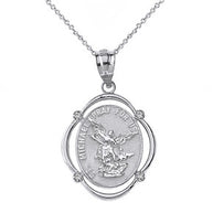 Sterling Silver Engravable Saint Michael Pray For Us Oval Pendant Necklace