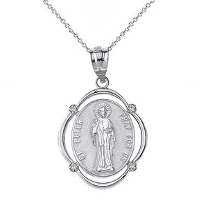 Sterling Silver Miraculous Medal of Our Lady of Graces Pendant Necklace (Small)