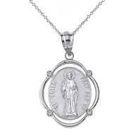Sterling Silver Miraculous Medal of Our Lady of Graces Pendant Necklace (Small)