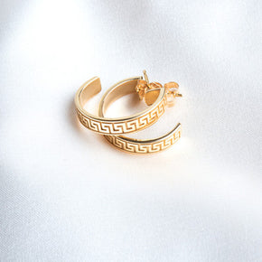 Yellow Gold Greek Key Hoop Earrings