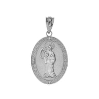 Sterling Silver Santa Muerte Oval Pendant Necklace (S/L)
