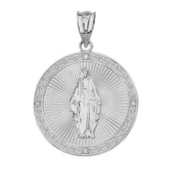 Mary Mother of Jesus Circle Medallion Diamond Pendant Necklace (Small) in Solid Gold (Yellow/Rose/White)