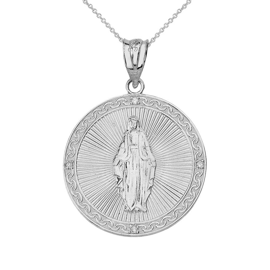 Mary Mother of Jesus Circle Medallion Diamond Pendant Necklace (Small) in Solid Gold (Yellow/Rose/White)