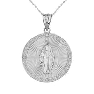 Mary Mother of Jesus Circle Medallion Diamond Pendant Necklace (Small) in Solid Gold (Yellow/Rose/White)