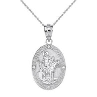 Sterling Silver Engravable Diamond Saint Martin of Tours Pray For Us Circle Pendant Necklace (1.15