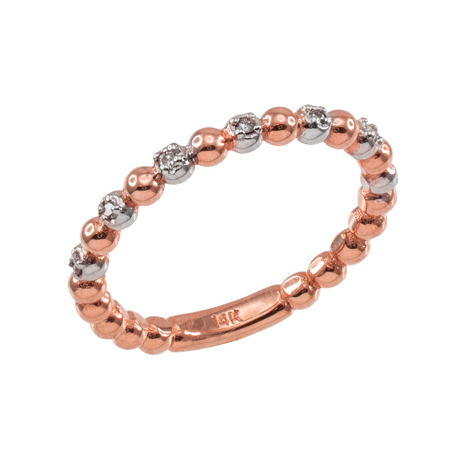 Solid Gold Two-Tone Ball Chain Stackable Ring with Diamonds(Available in Yellow/Rose/White Gold)