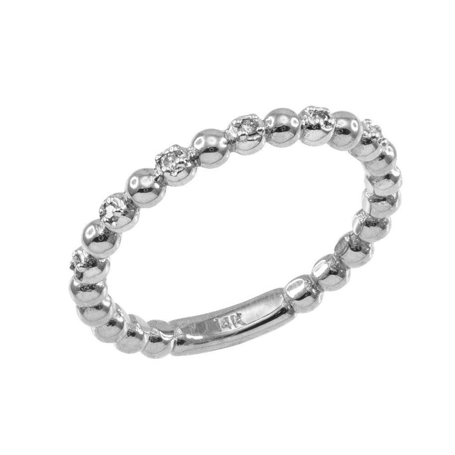 Solid Gold Two-Tone Ball Chain Stackable Ring with Diamonds(Available in Yellow/Rose/White Gold)