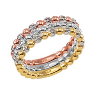 Solid Gold Two-Tone Ball Chain Stackable Ring with Diamonds(Available in Yellow/Rose/White Gold)