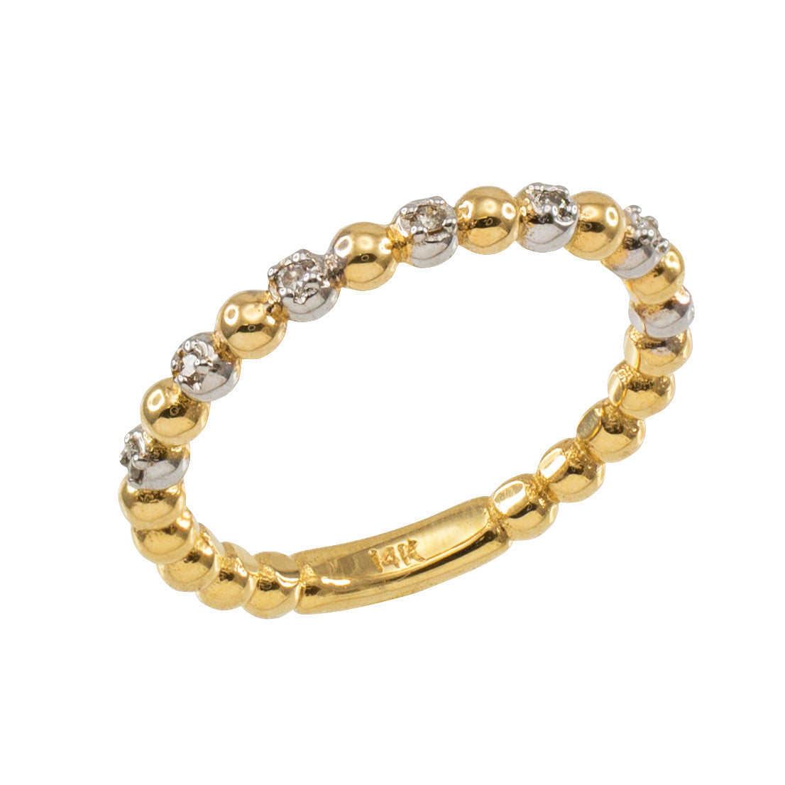 Solid Gold Two-Tone Ball Chain Stackable Ring with Diamonds(Available in Yellow/Rose/White Gold)