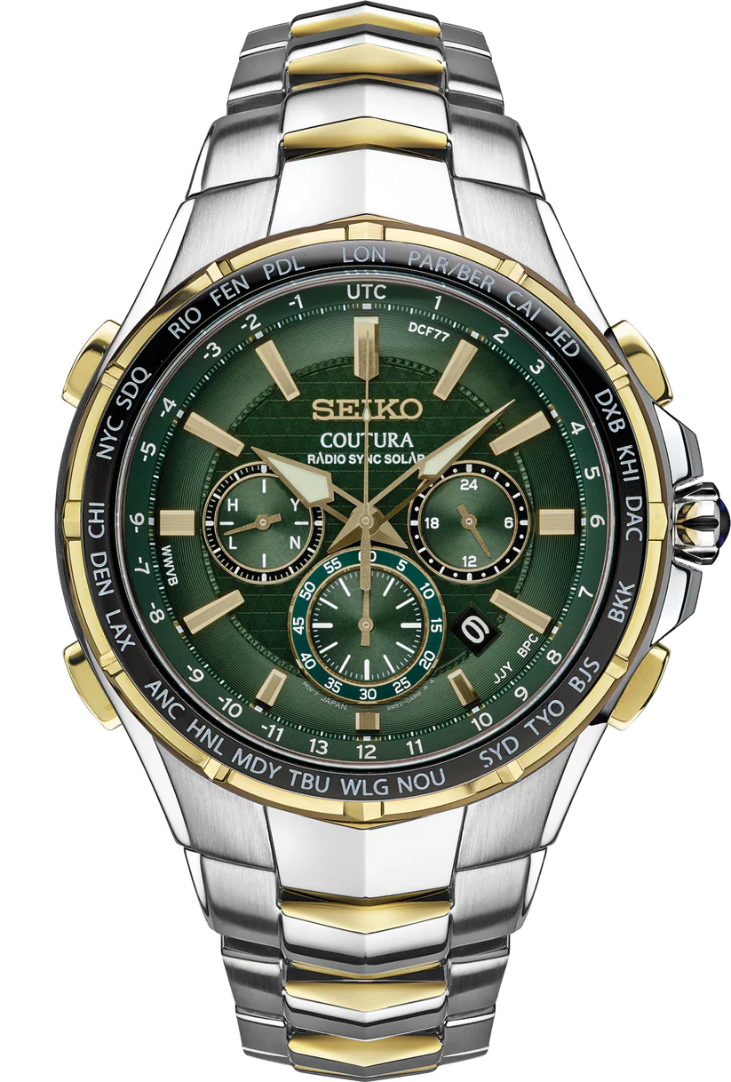 SSG022 Seiko Coutura Radio Sync Solar Chronograph Two-Tone Mens Watch