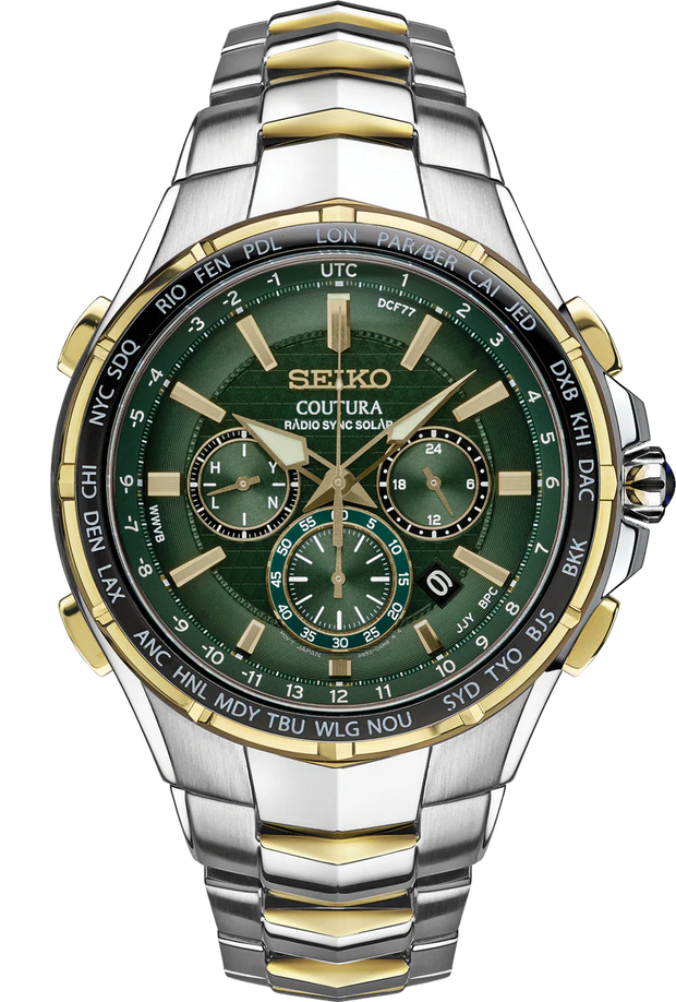 SSG022 Seiko Coutura Radio Sync Solar Chronograph Two-Tone Mens Watch