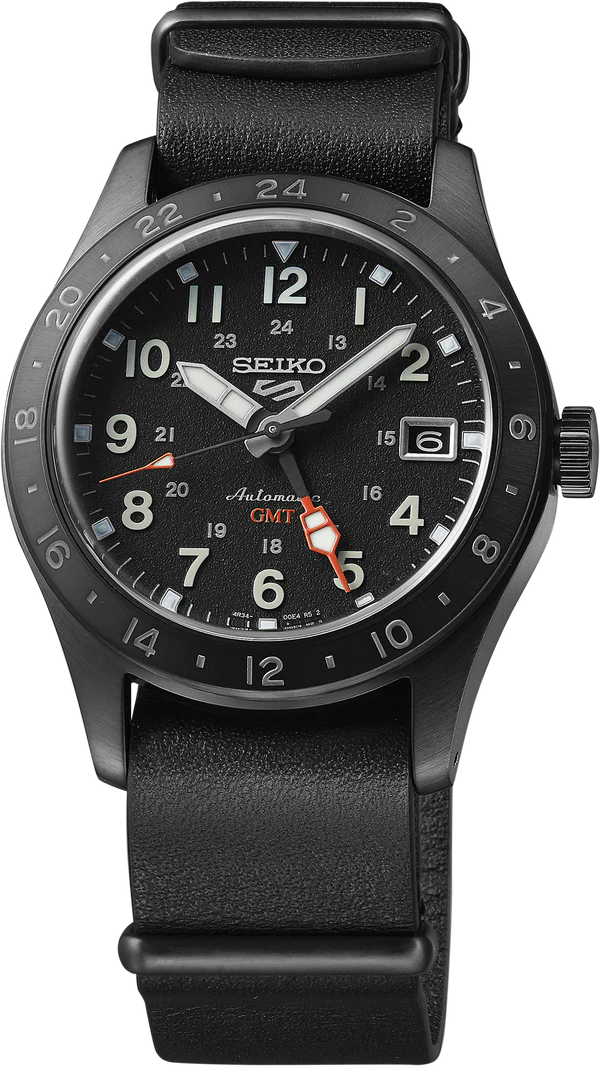 SSK025 Seiko 5 Sports Automatic Black Dial Leather Men's Watch