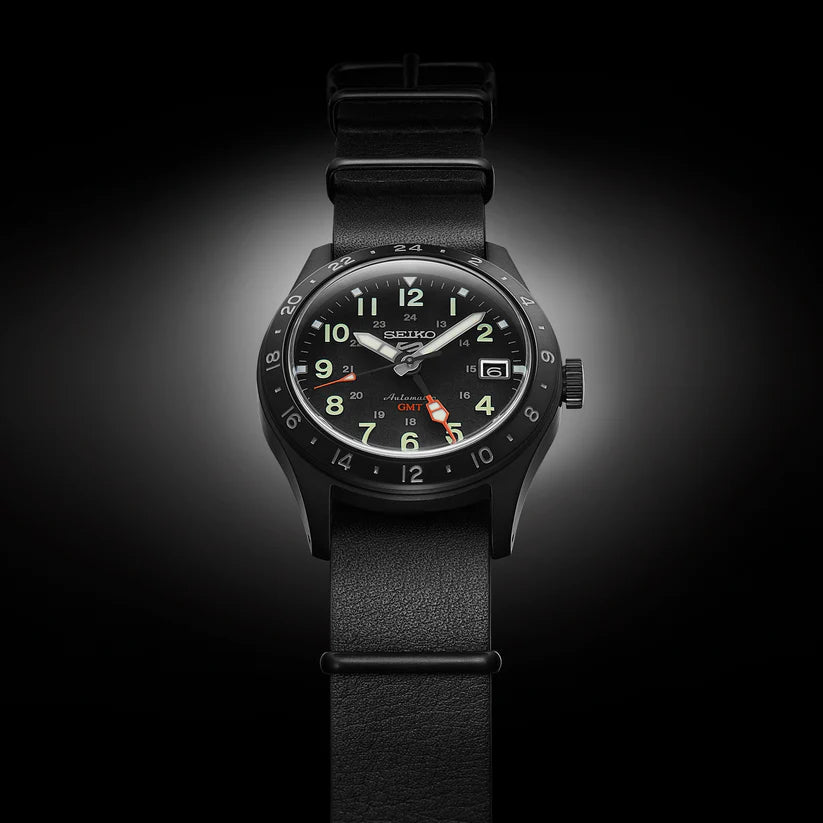 SSK025 Seiko 5 Sports Automatic Black Dial Leather Men's Watch