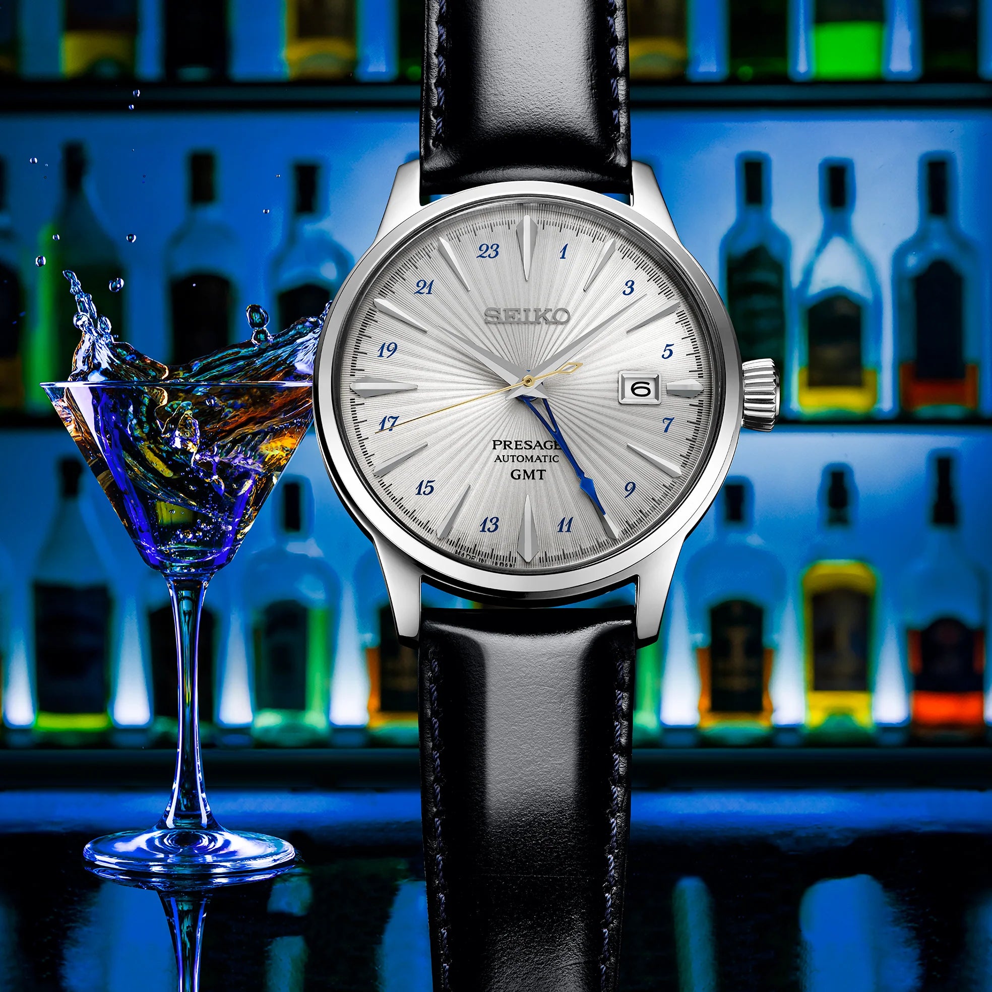 Seiko Presage SSK049 Cocktail Time GMT Automatic Silver Dial Men’s Watch