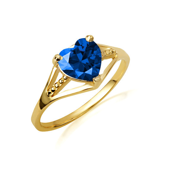 Gold Heart Beaded Cubic Zirconia Birthstone Love Ring (Available in Yellow/Rose/White Gold)