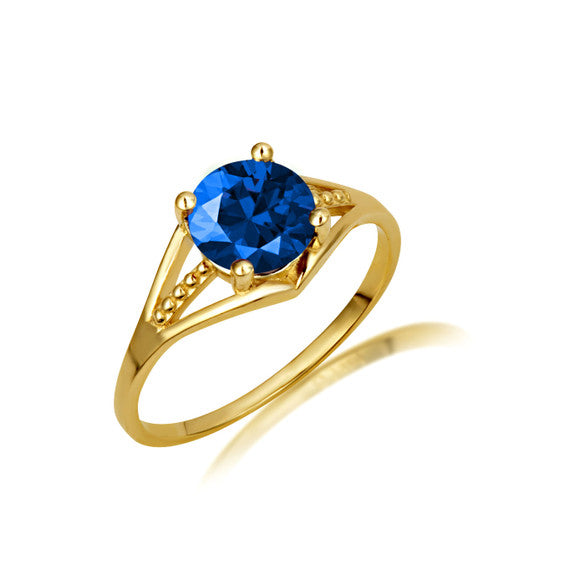 Gold Round Beaded Cubic Zirconia Birthstone Ring (Available in Yellow/Rose/White Gold)