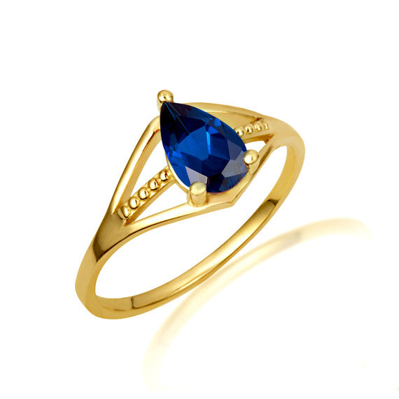 Gold Pear Cut Beaded Cubic Zirconia Birthstone Ring (Available in Yellow/Rose/White Gold)