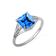 .925 Sterling Silver Square Cut Cubic Zirconia Birthstone Beaded Ring