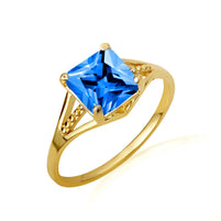 Gold Square Cut Cubic Zirconia Birthstone Beaded Ring (Available in Yellow/Rose/White Gold)