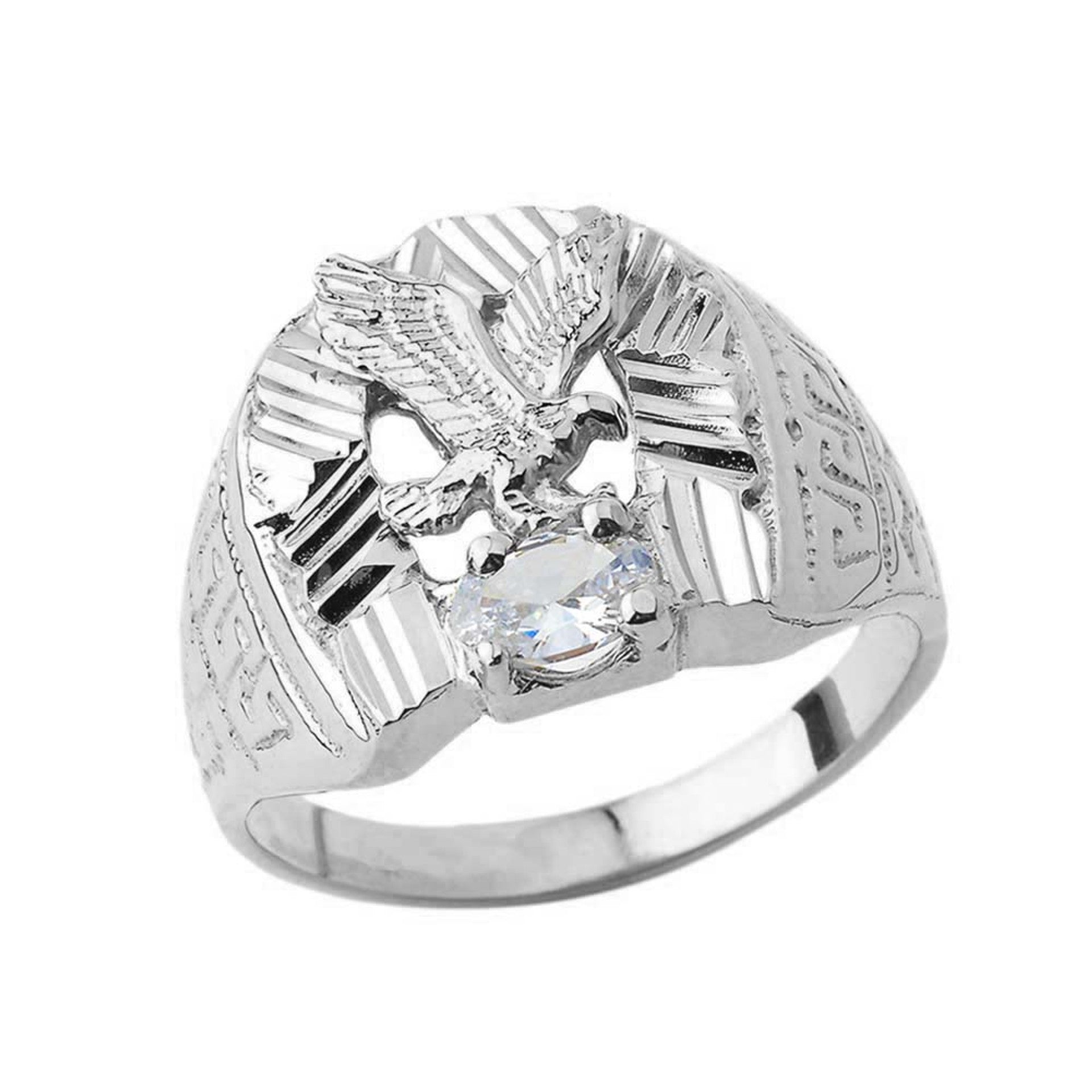 Silver Cubic Zirconia Eagle Horseshoe Ring
