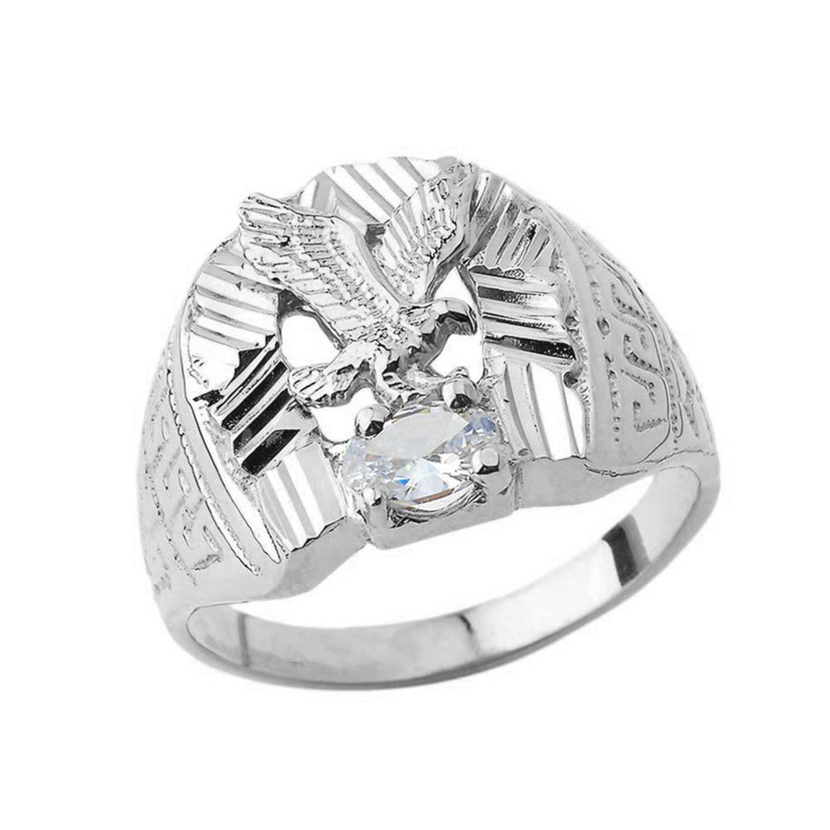 Silver Cubic Zirconia Eagle Horseshoe Ring