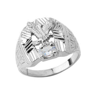 Silver Cubic Zirconia Eagle Horseshoe Ring