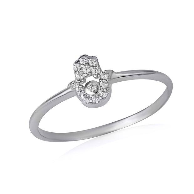 .925 Sterling Silver Cubic Zirconia Hamsa Hand Ring