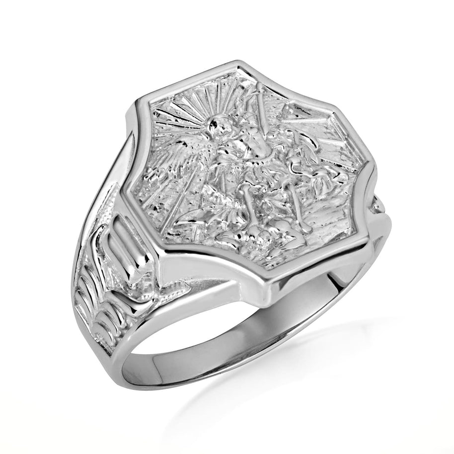 Gold Saint Michael Archangel Crest Signet Ring (Available in Yellow/Rose/White Gold)