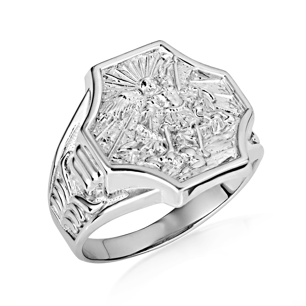 .925 Sterling Silver Saint Michael Archangel Crest Signet Ring