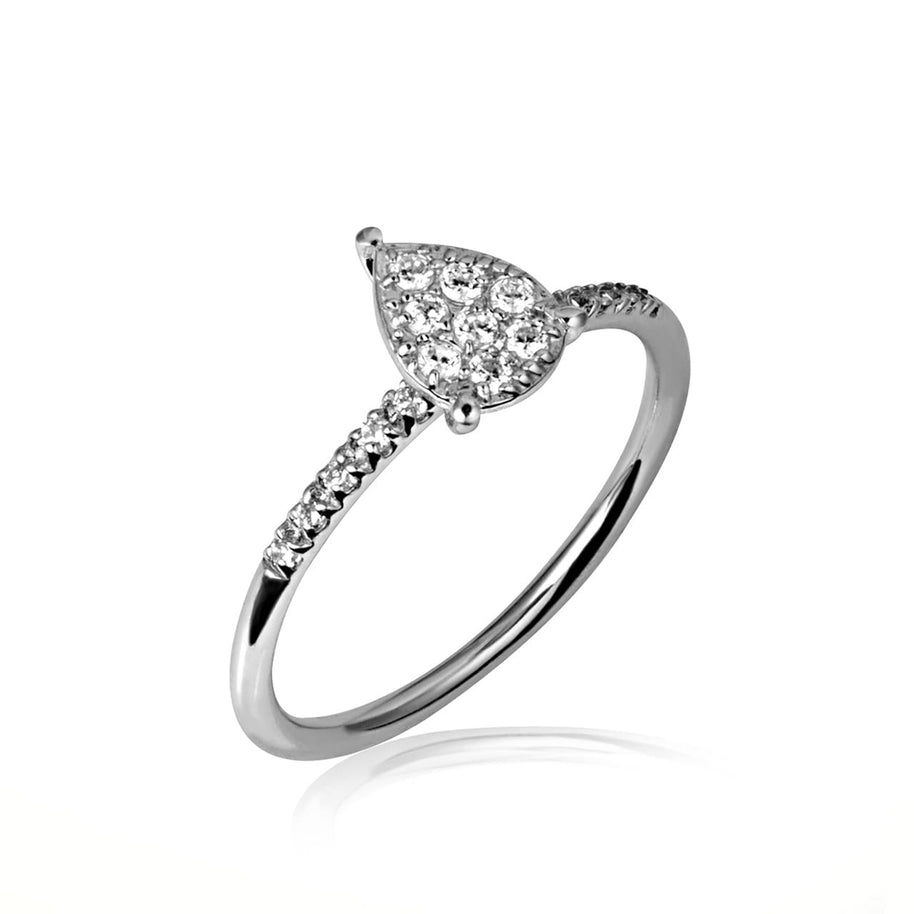 14K Gold Lab Grown Diamond Pavé Set Pear Ring (Available in Yellow/Rose/White Gold)