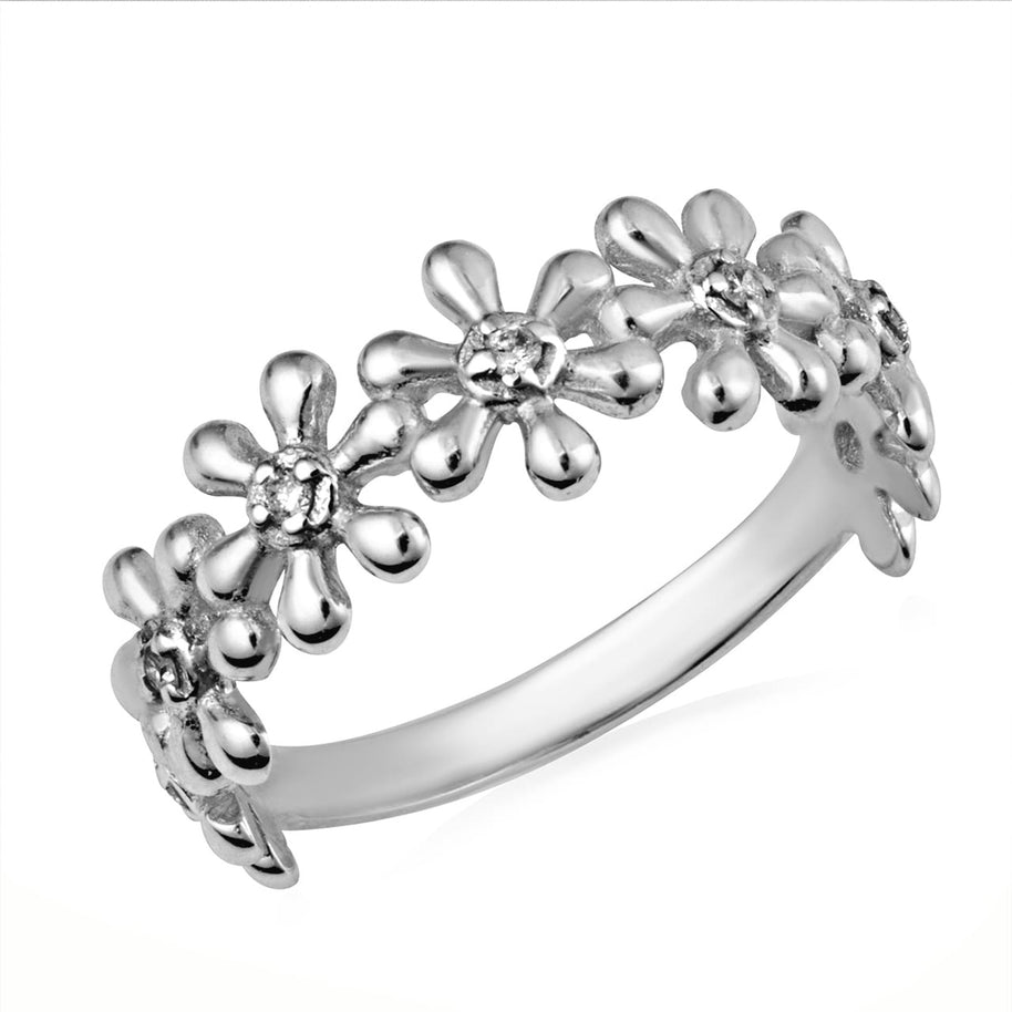 Gold Diamond Studded Daisy Flower Petal Band Ring (Available in Yellow/Rose/White Gold)