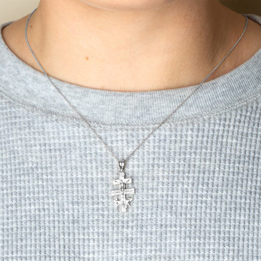 .925 Sterling Silver Spanish Caravaca Cross Crucifix Jesus Christ Angels Pendant Necklace