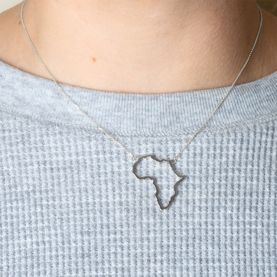 .925 Sterling Silver Africa Map Pendant Necklace