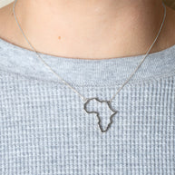 .925 Sterling Silver Africa Map Pendant Necklace