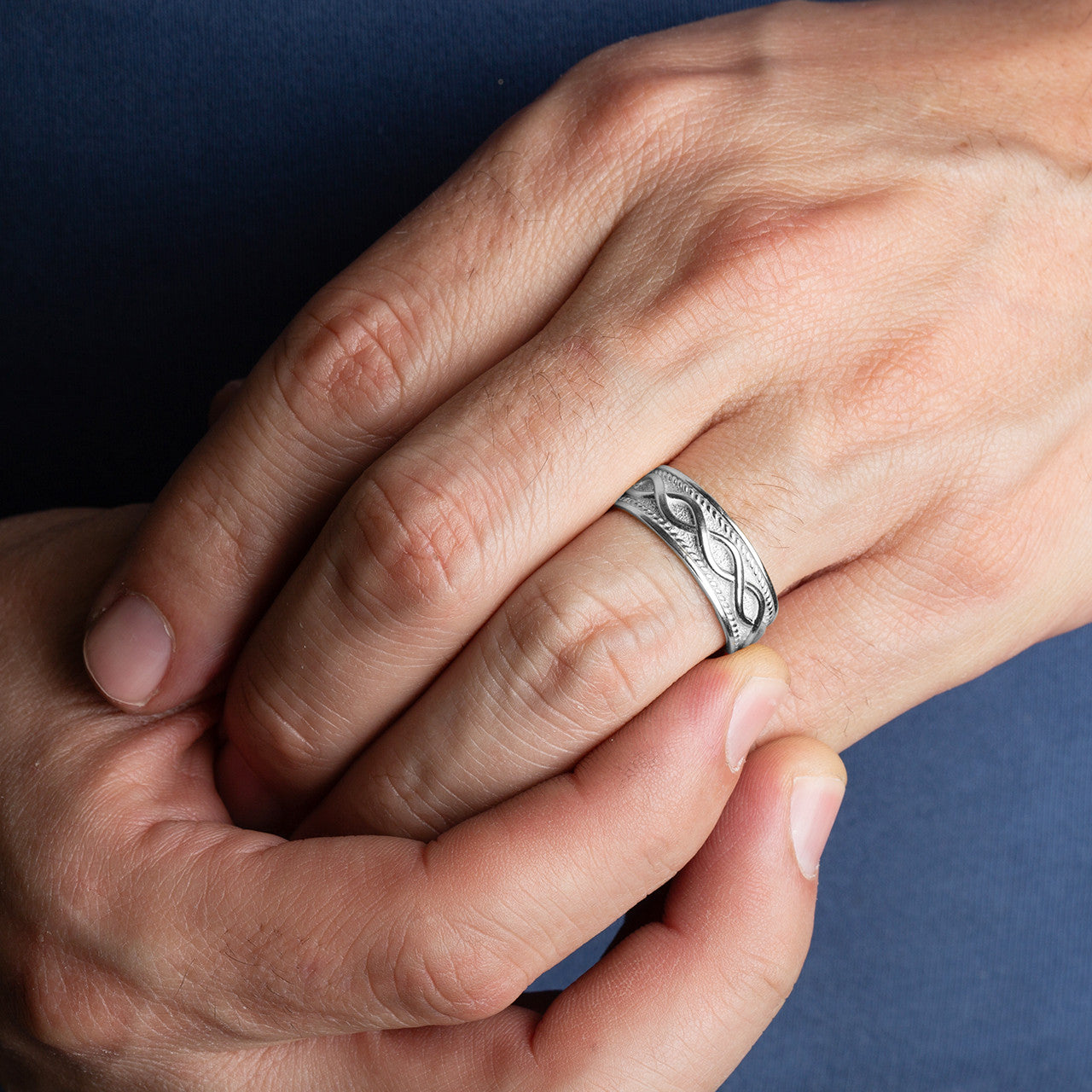 .925 Sterling Silver Infinity Milgrain Textured Band Ring