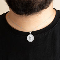 .925 Sterling Silver Saint Jude Cubic Zirconia Oval Halo Beaded Medallion Pendant Necklace