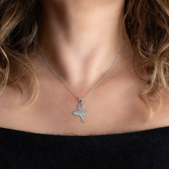 .925 Sterling Silver Engravable Ballerina Ballet Dancer Reversible Pendant Necklace