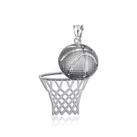 .925 Sterling Silver Basketball Hoop Sports Beaded Pendant Necklace (Available in Small/Medium/Large)