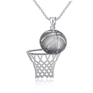 .925 Sterling Silver Basketball Hoop Sports Beaded Pendant Necklace (Available in Small/Medium/Large)