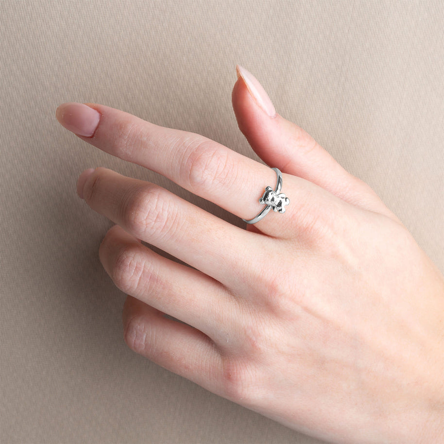 .925 Sterling Silver Teddy Bear Toy Ring