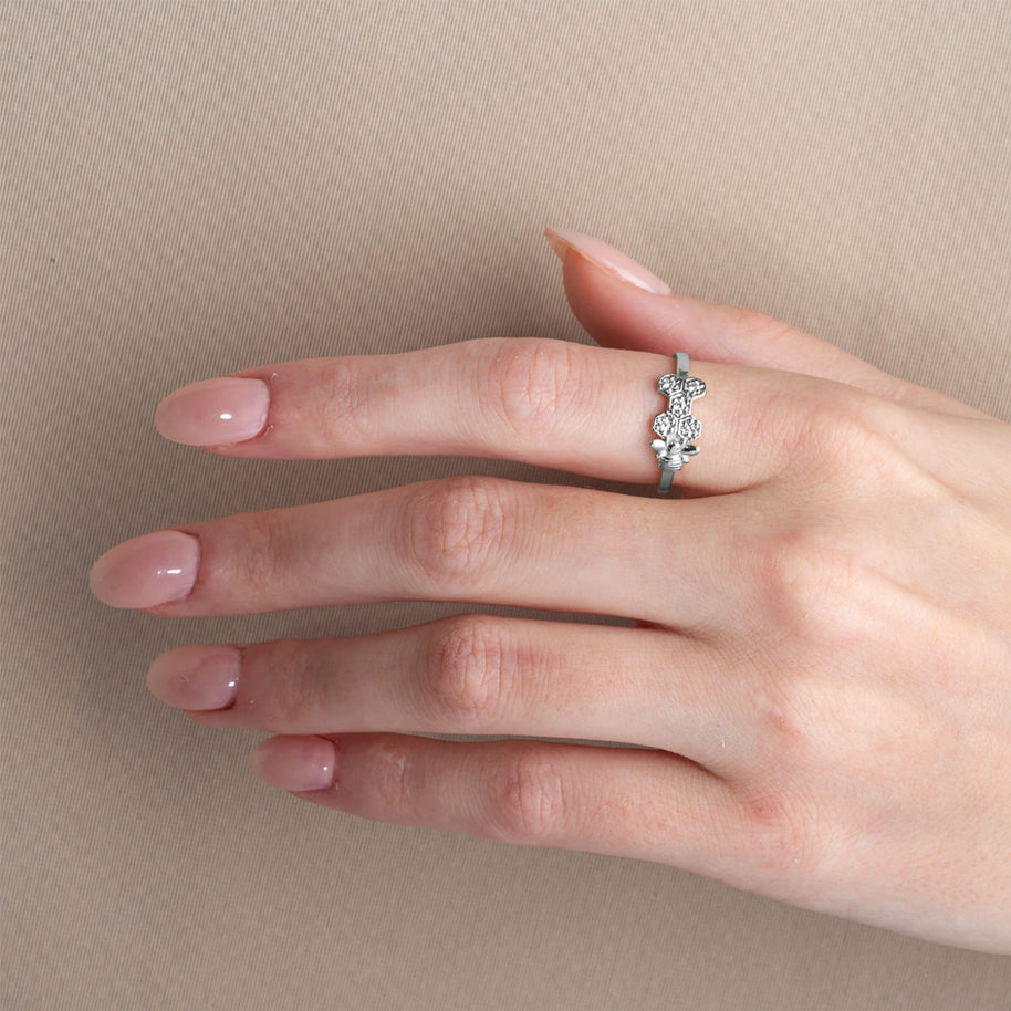 .925 Sterling Silver Studded Honeycomb Bumble Bee Ring