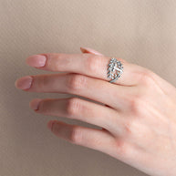 .925 Sterling Silver Cubic Zirconia Cross Olive Branch Vines Wraparound Ring