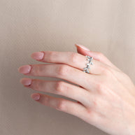 .925 Sterling Silver Studded Olive Branch Vines Band Ring