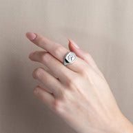 .925 Sterling Silver Pet Dog Paw Print Beaded Signet Ring