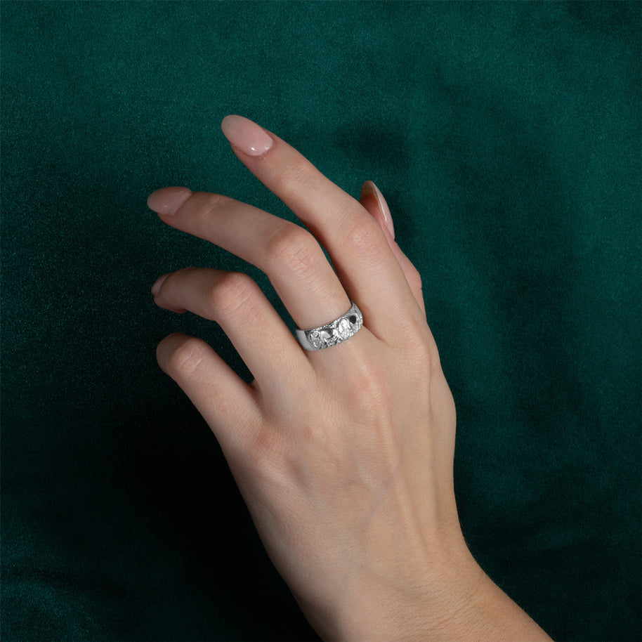 .925 Sterling Silver Lucky Elephant Textured Band Ring