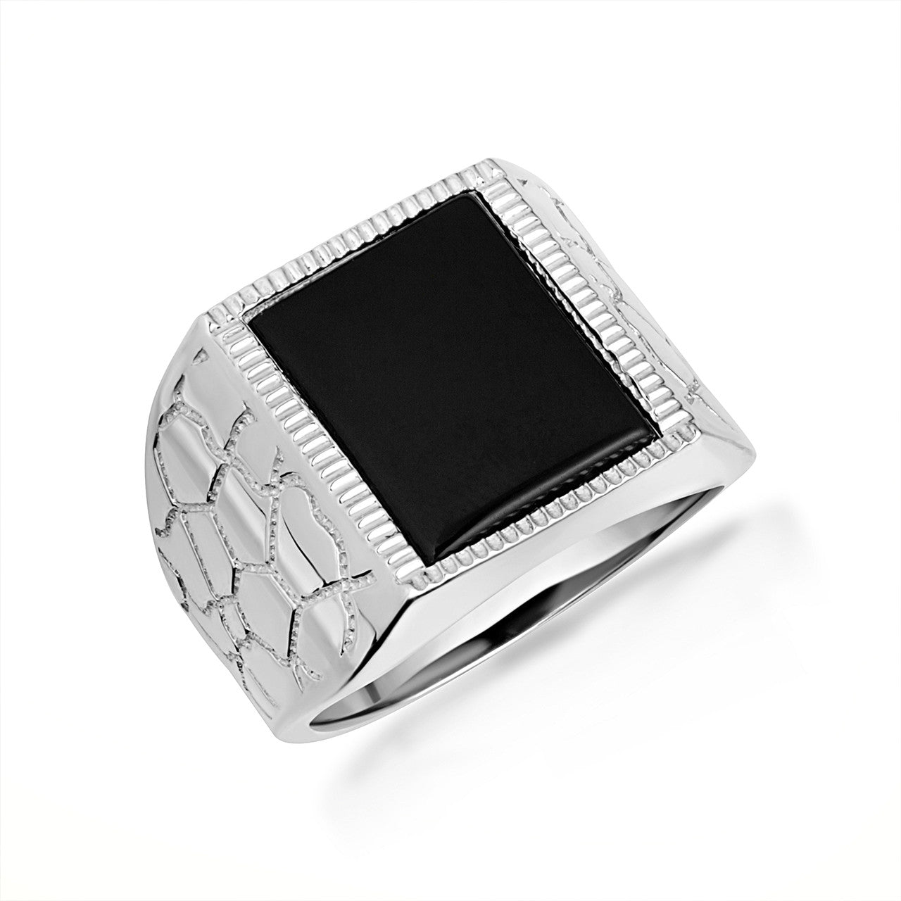 .925 Sterling Silver Black Onyx Nugget Signet Ring