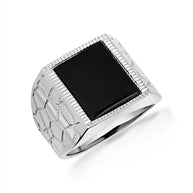 .925 Sterling Silver Black Onyx Nugget Signet Ring