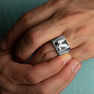 .925 Sterling Silver Black Onyx Eagle Nugget Signet Ring